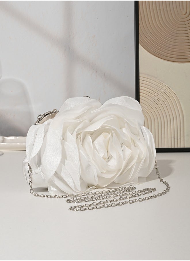Fashionable Petal Shaped Bag, with White Rose Elegant Noble, Unique and Special Handbag, Women Party Bags and Ladies Clutch Dinner