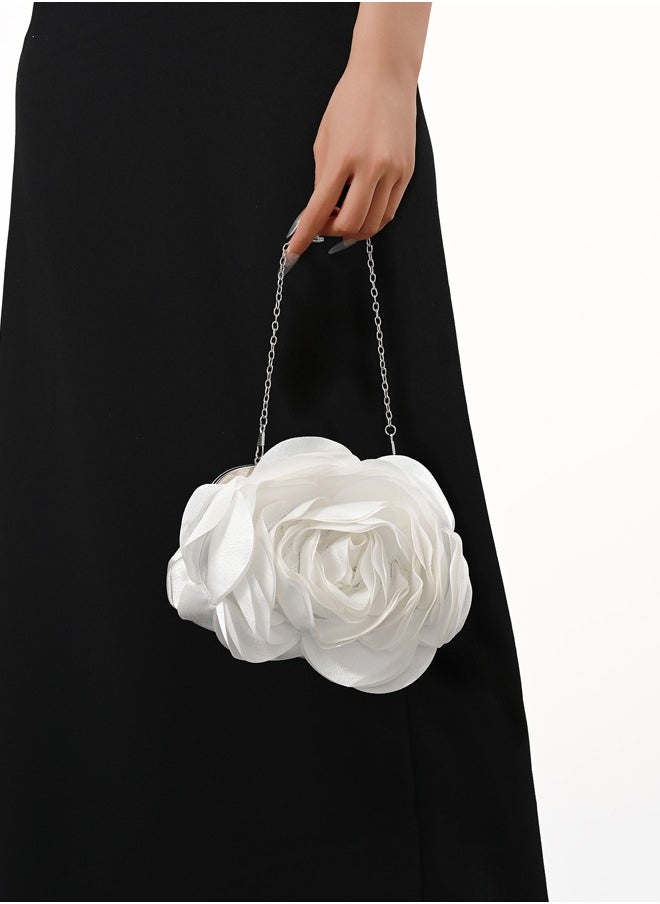 Fashionable Petal Shaped Bag, with White Rose Elegant Noble, Unique and Special Handbag, Women Party Bags and Ladies Clutch Dinner