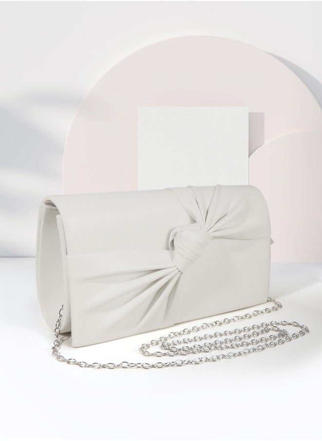 Ladies Popular Simple Wrinkled Bow, Beige White Clutch Purses, Apricot Women’s Handbag, Dinner Clutch for Party Meeting and Wedding, Fashionable Luxury designer