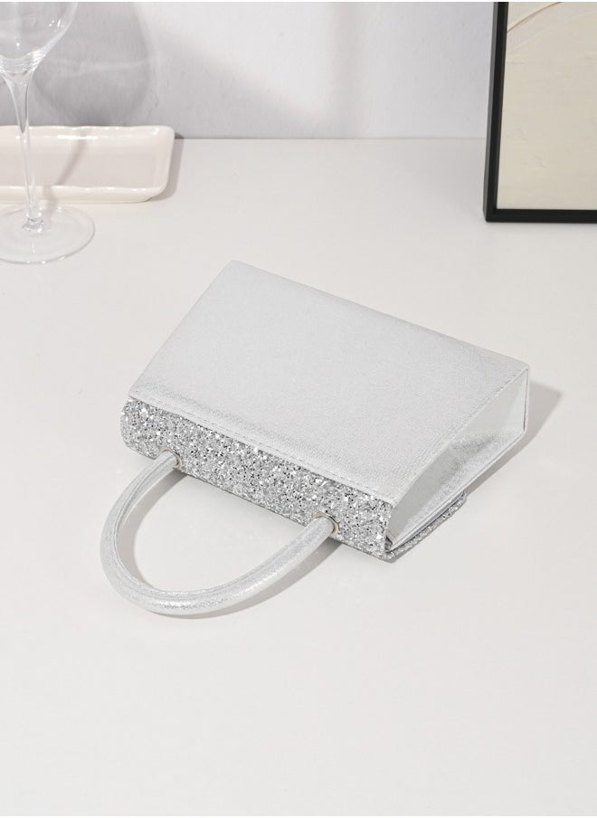 Wonderful Sparkling Grey Diamond, Sparkling Diamond, Eternal Magnetic Button Switch Hanging Ear Bag, Ladies' Handbag Elegance Party Wedding Birthday and Festival Gift and Dressing, Elementary Clutch Women and Ladies