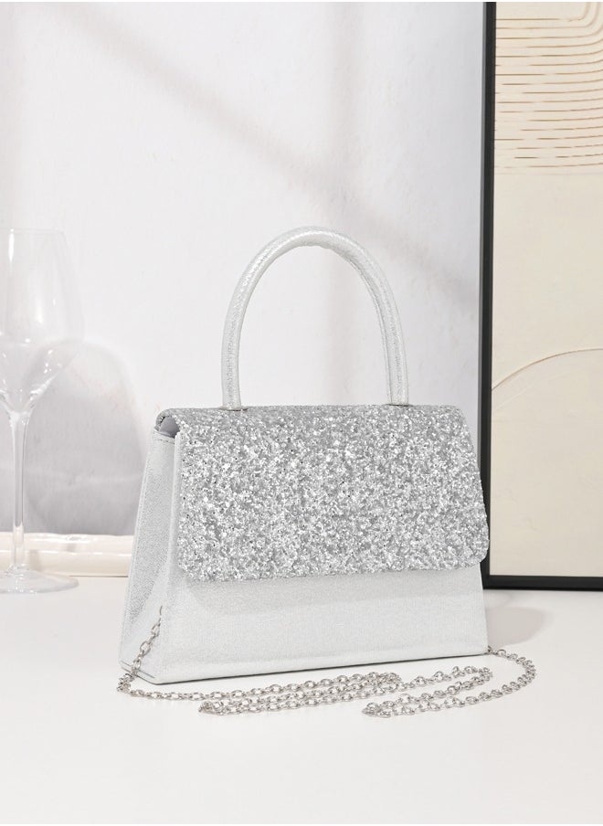 Wonderful Sparkling Grey Diamond, Sparkling Diamond, Eternal Magnetic Button Switch Hanging Ear Bag, Ladies' Handbag Elegance Party Wedding Birthday and Festival Gift and Dressing, Elementary Clutch Women and Ladies