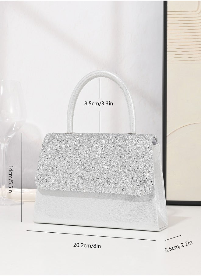 Wonderful Sparkling Grey Diamond, Sparkling Diamond, Eternal Magnetic Button Switch Hanging Ear Bag, Ladies' Handbag Elegance Party Wedding Birthday and Festival Gift and Dressing, Elementary Clutch Women and Ladies
