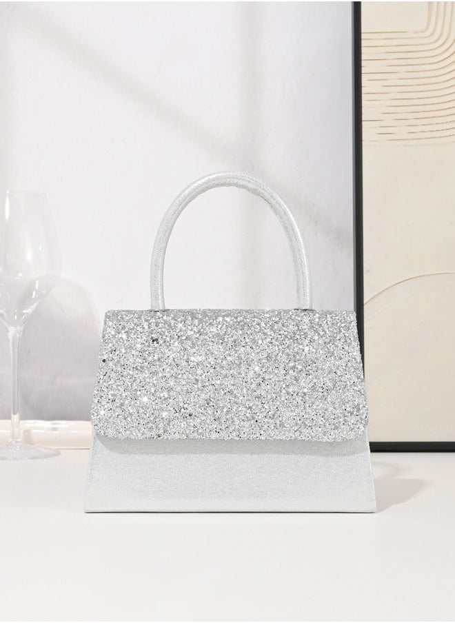 Wonderful Sparkling Grey Diamond, Sparkling Diamond, Eternal Magnetic Button Switch Hanging Ear Bag, Ladies' Handbag Elegance Party Wedding Birthday and Festival Gift and Dressing, Elementary Clutch Women and Ladies