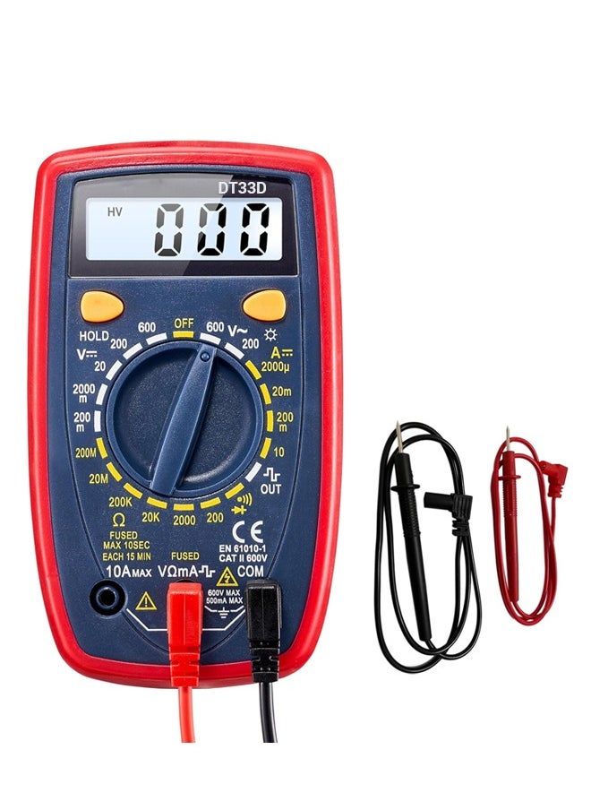 Digital Multimeter DT33D | Blue Backlight, With Square Wave Signal Output | AC/DC Voltage, Current, Resistance Measurement | 9V Battery