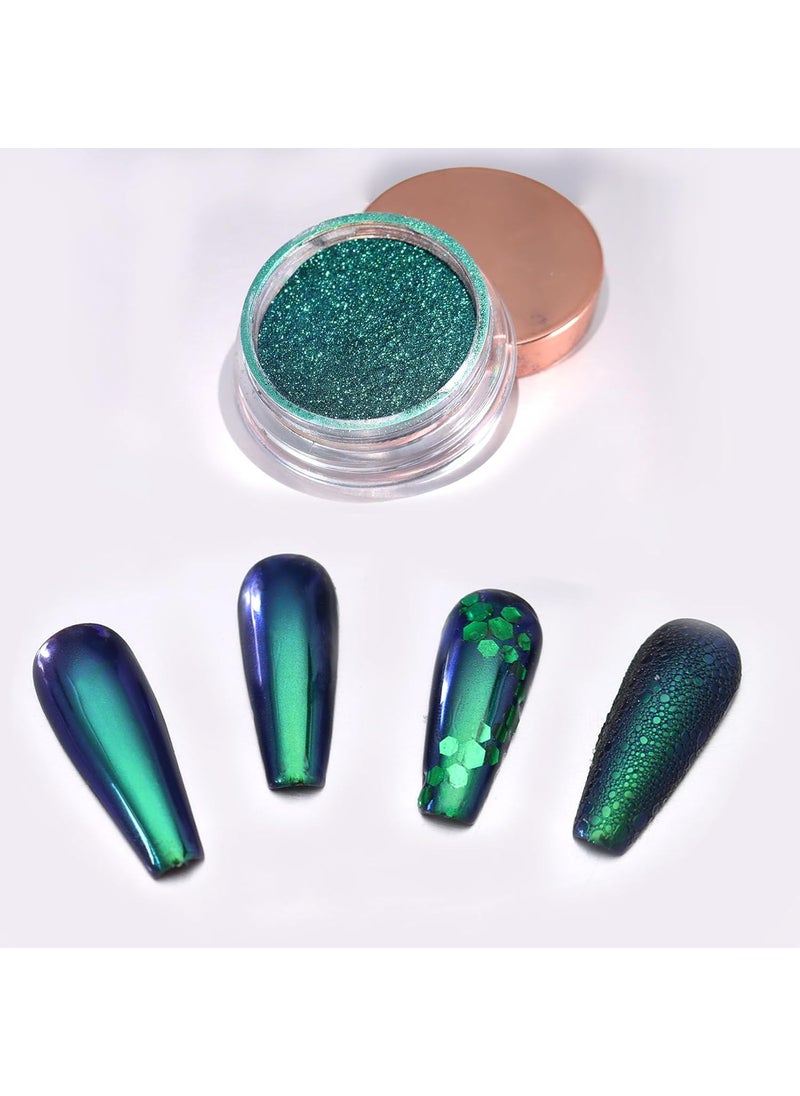 Allstarry Chameleon Chrome Nail Powder, Color-Shift Nail Powder Pigment Glitter Dust Magic Chameleon Mirror Effect Aurora Chrome Effect for Gel Polish Nail Art Decoration-Cyanobacteria