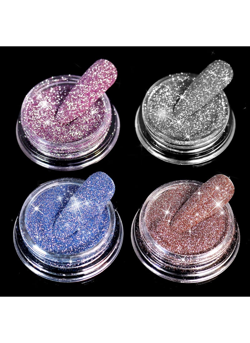 Allstarry Diamond Nail Glitter 4 Colors Sparkling Korea Reflective Glitter Diamond Dust Shiny Powder Pigment Craft Sequins Nail Supplies for Nail Art Gel Polish Crafts Disco Party Nightclub Wedding