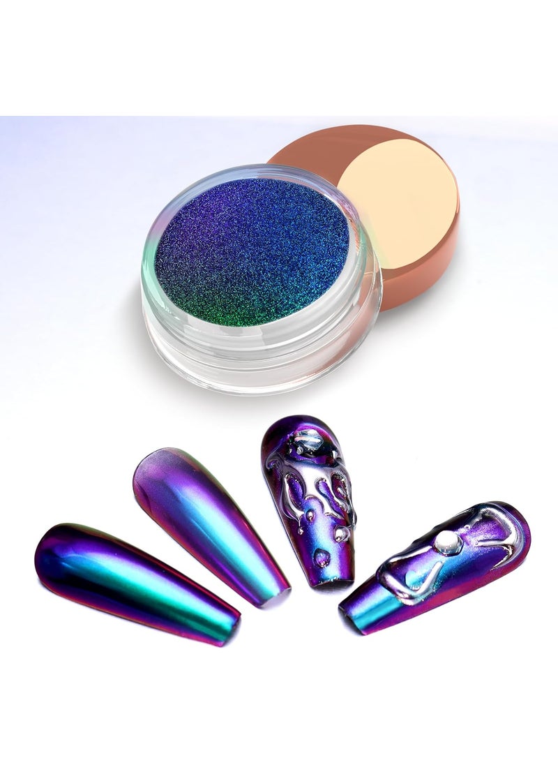 Allstarry Chameleon Chrome Nail Powder, Color-Shift Nail Powder Pigment Glitter Dust Magic Chameleon Mirror Effect Aurora Chrome Effect for Gel Polish Nail Art Decoration-Twilight Night