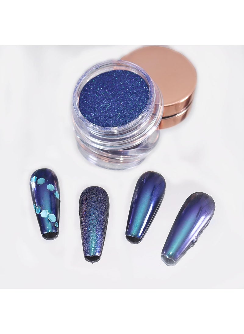 Allstarry Chameleon Chrome Nail Powder, Color-Shift Nail Powder Pigment Glitter Dust Magic Chameleon Mirror Effect Aurora Chrome Effect for Gel Polish Nail Art Decoration-Peacock Spirit