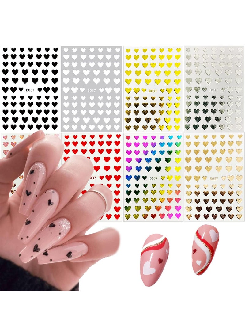 8 Sheets Heart Nail Art Stickers Decals 3D Self-Adhesive Laser Heart Love Nail Designs Accessories Love Heart Nail Charms Supply Valentines Day Nail Art Decoration for Women Girls Nail Decor (Heart)