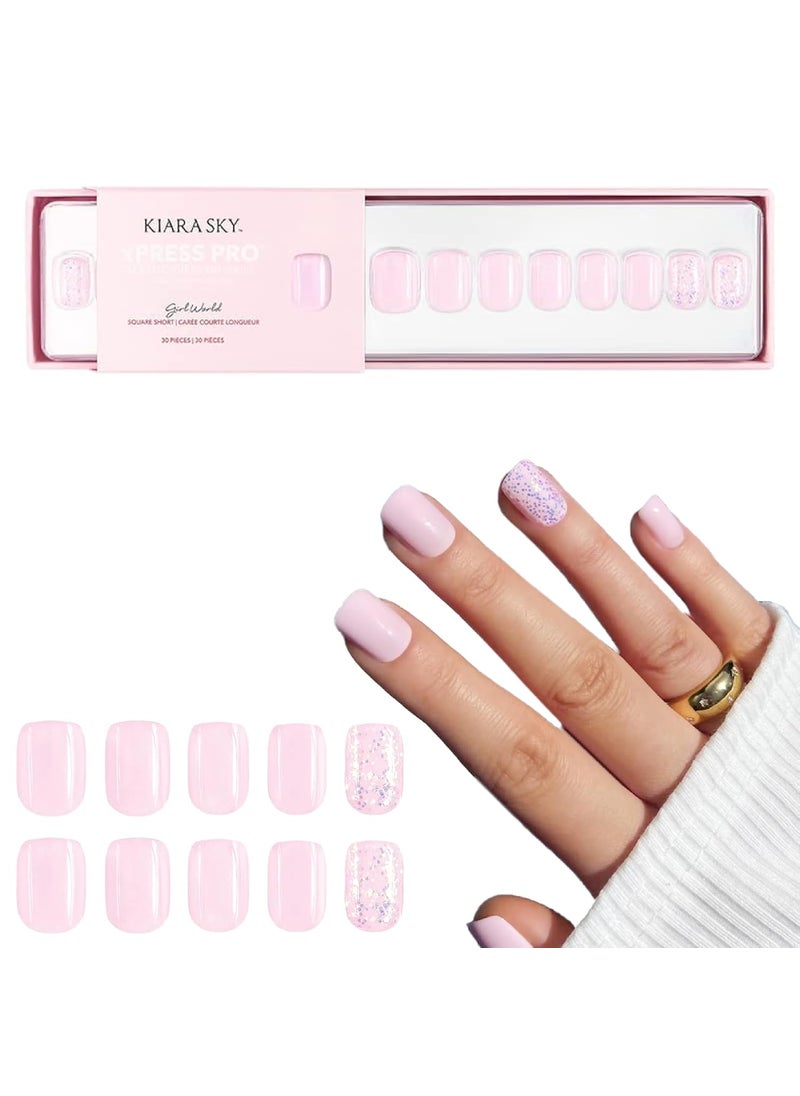 Kiara Sky XPRESS PRO 100% Acrylic Press On Nails - Instant Salon Quality Manicure, Long-Lasting, Easy Application, 30 Pieces Kit, Square Short-Girl World