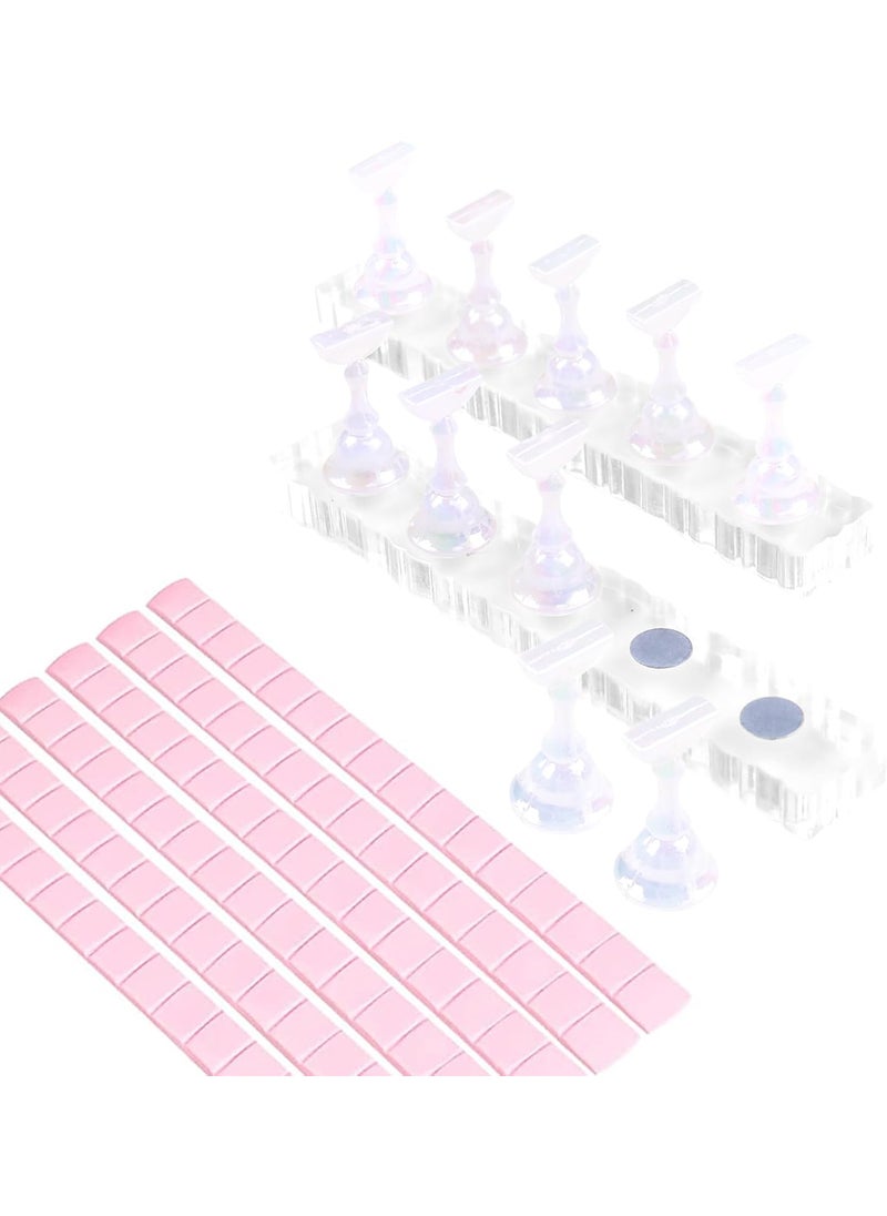 BQAN 2 Set Nail Holder for Painting Nails, Transparent Acrylic Nail Stand for Press on / Fake Nail Tips Training / Nails Display with 96 Pcs Reusable Adhesive Putty