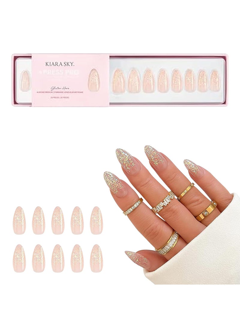 Kiara Sky XPRESS PRO 100% Acrylic Press On Nails - Instant Salon Quality Manicure, Long-Lasting, Easy Application, 30 Pieces Kit, Almond Medium-Glisten Here