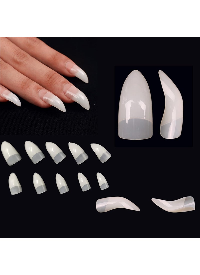 500 pcs Half Cover Hawk Curved Raptor Eagle Claw Extra Super Extreme Deep Curve Stiletto False Nail Extension Tips Natural Color Acrylic Nail 10 Sizes for Halloween Art Salon In Bag