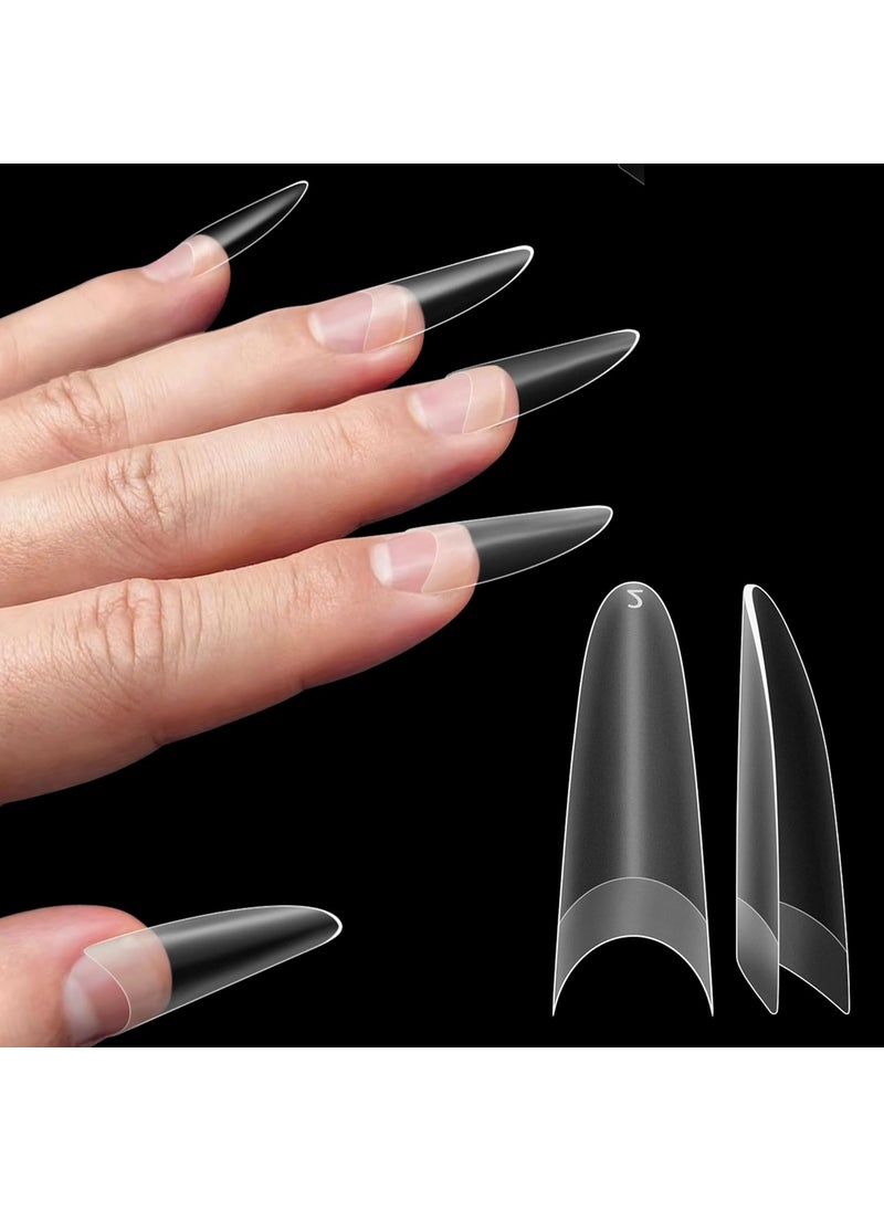 Nail Tips Russian Almond Round Oval, Soft Gel x Acrylic Half Cover Nail Kit for Russia 3D Sculptured Edge Fake Nails Manicure, Extra Long XL XXL Pre-etched French tip Press on 12 sizes 320pc