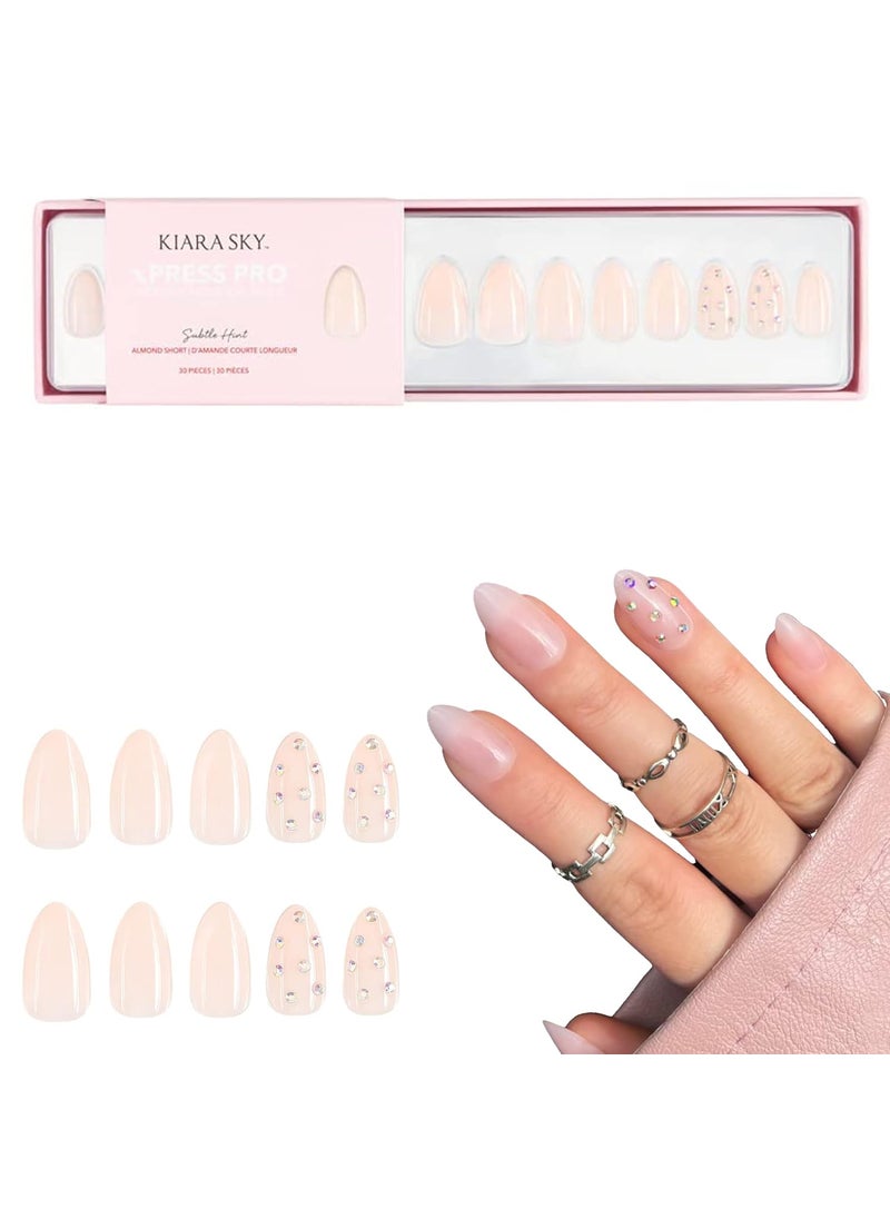 Kiara Sky XPRESS PRO 100% Acrylic Press On Nails - Instant Salon Quality Manicure, Long-Lasting, Easy Application, 30 Pieces Kit, Almond Short-Subtle Hint