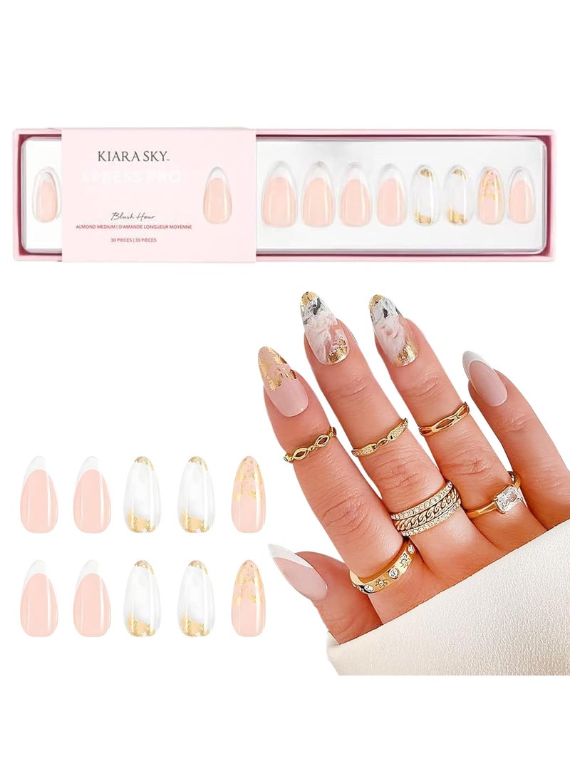 Kiara Sky XPRESS PRO 100% Acrylic Press On Nails - Instant Salon Quality Manicure, Long-Lasting, Easy Application, 30 Pieces Kit, Almond Medium-Blush Hour