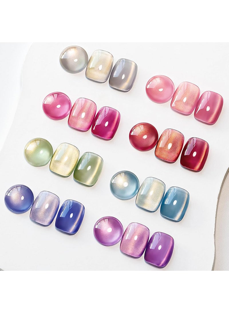 MIZHSE Cat Eye Gel Nail Polish, Dawn Cat Eye Effect Magnetic Gel Polish Set, 8 Colors Crystal Jelly Pink Red Green Purple Nail Gel with Magnet Stick Soak Off Nail Art Gift for Women