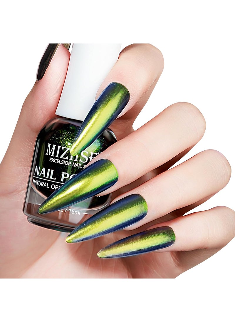 MIZHSE Chameleon Nail Polish Quick Dry, Bright Green Nail Polish Air Dry Fast, 15ml/0.5 fl oz High Glossy Color Shifting Shine Finish Nail Art Manicure Home