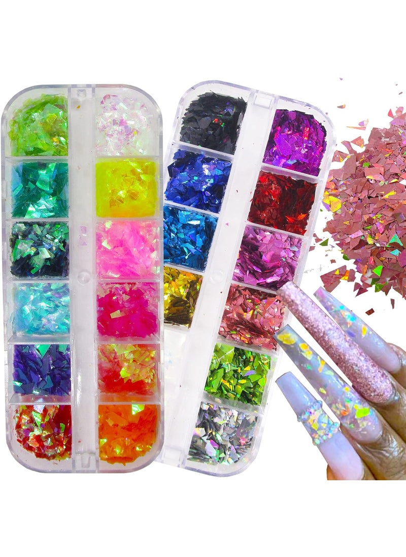 2 Boxes Chunky Glitter Flakes Holographic & Iirdescent Irregular Sequins Glitters Sparkles Resin Epoxy Accessories Crafts Slime Supplies Nail Art Decorations(Irregular)