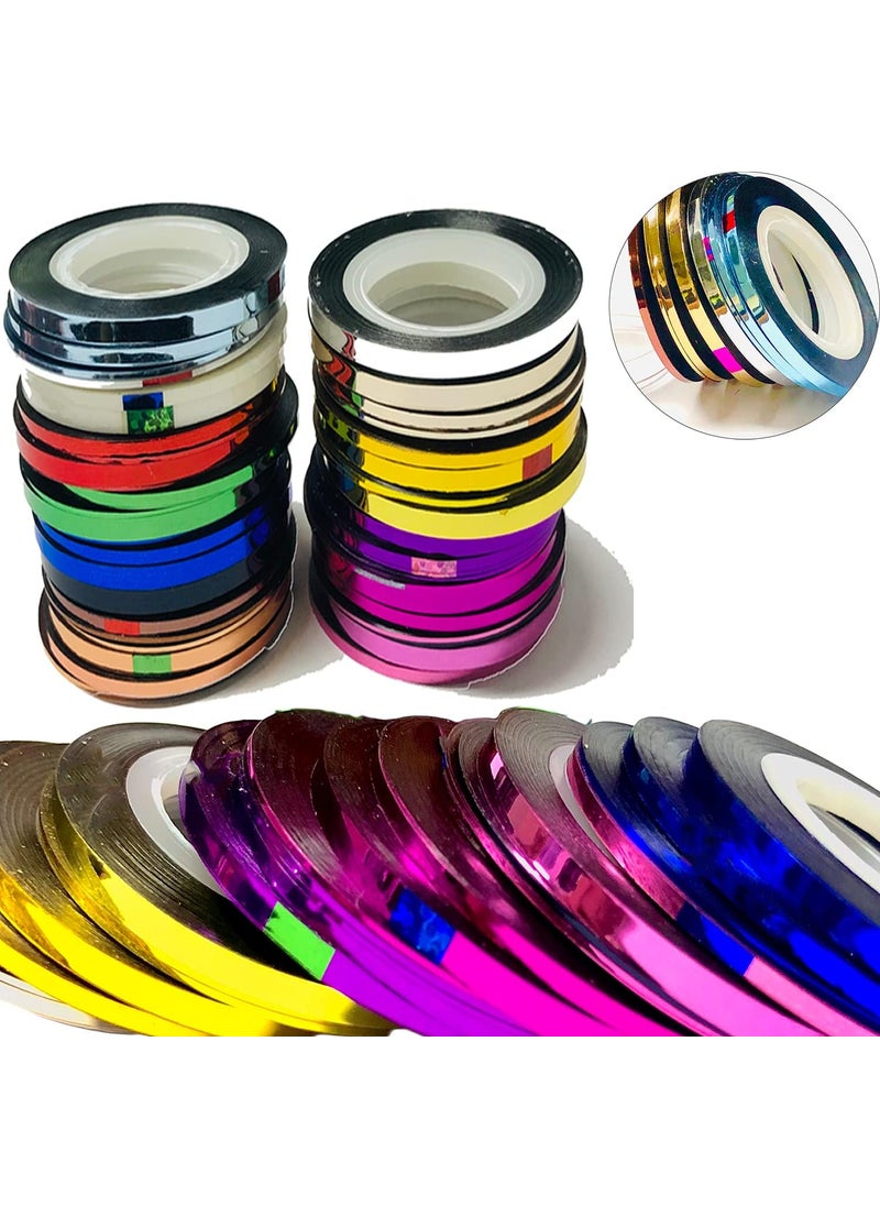 Nail Art Striping Tape Lines Kit 36 pcs 1mm 2mm 3mm Nail Tape Strips for Design DIY Silver Nails Striping Tape (Silver)