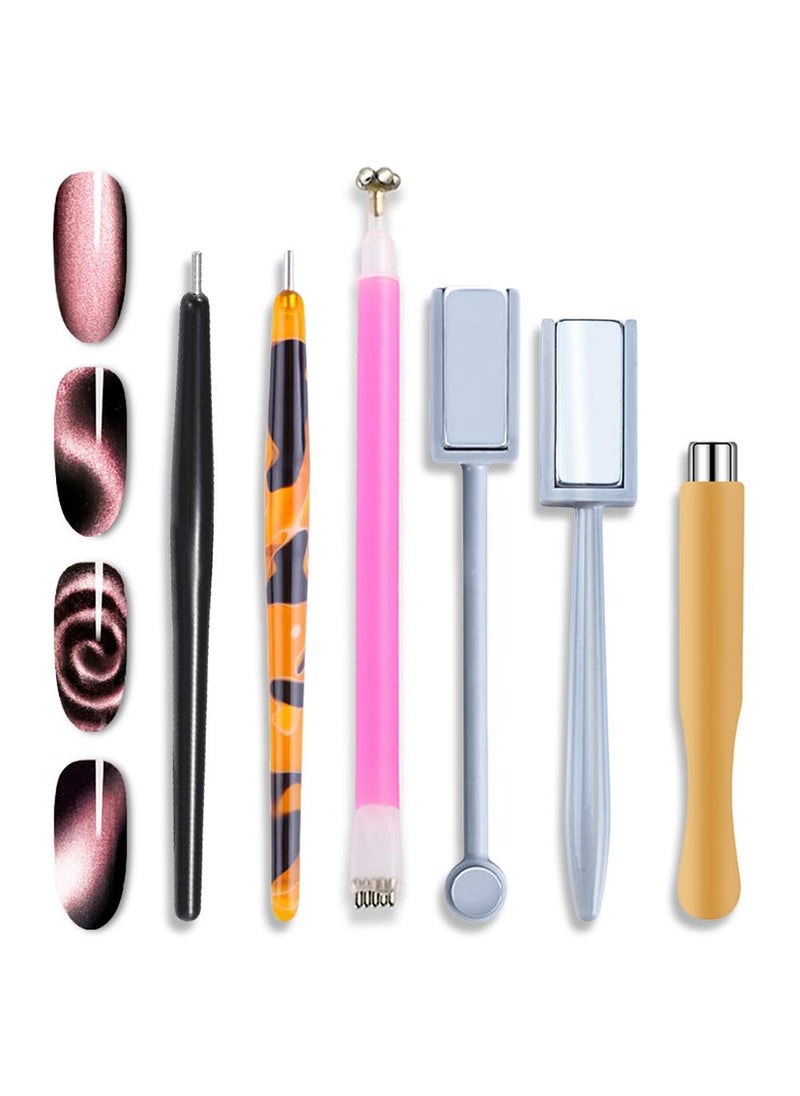 WOKOTO 6Pcs 3d Cat Eyes Magnet Magnetic UV Gel Nail Polish Magnet Pens Set Flower Ombre Design Double Head Magnet Stick Manicure DIY Tools Nail Magnet For Cat Eye Designs Wands