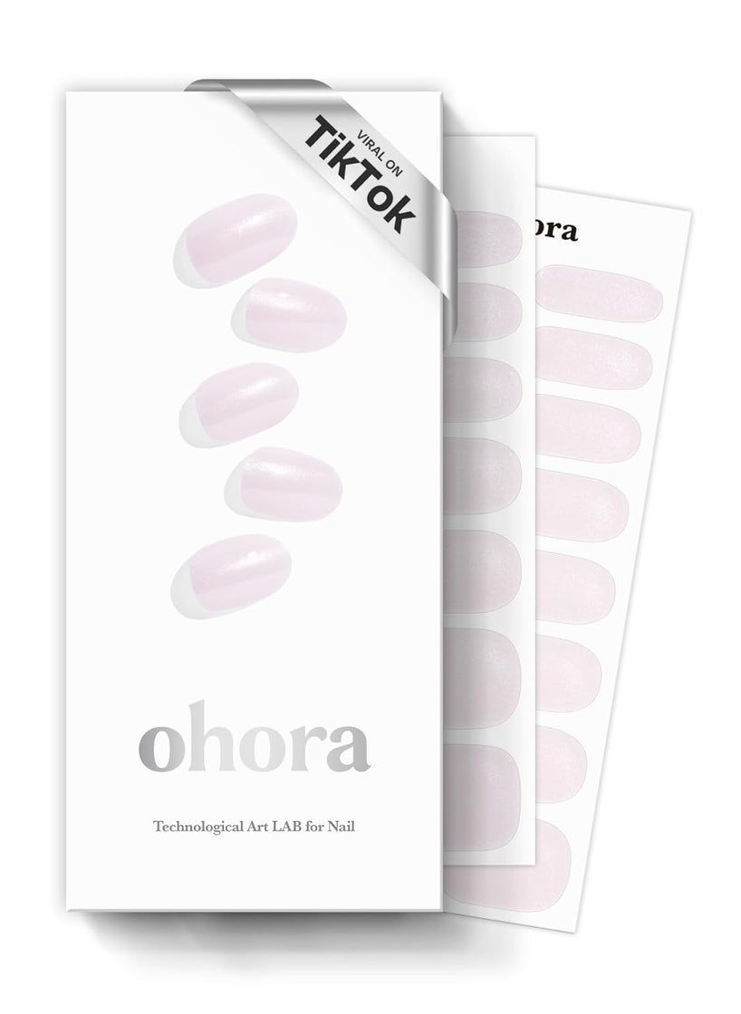 ohora Semi Cured Gel Nail Strips (N Glazed Donut) - White, Solid, Works with Any UV/LED Nail Lamps, Salon-Quality, Long Lasting, Easy to Apply & Remove - Includes 2 Prep Pads, Nail File & Wooden Stick