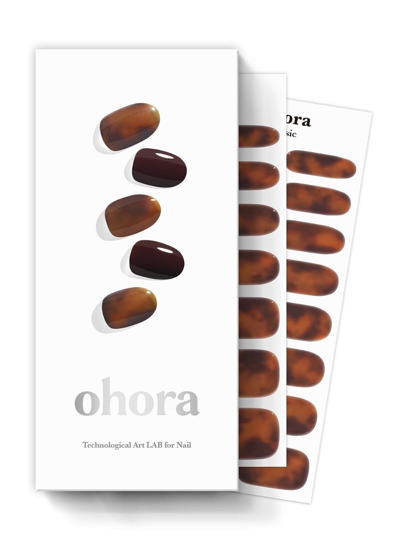 ohora Semi Cured Gel Nail Strips (N Pumpkin Swirl) - Works with Any UV/LED Lamps, Salon-Quality, Long Lasting, Easy to Apply & Remove - Includes 2 Prep Pads, Nail File & Wooden Stick