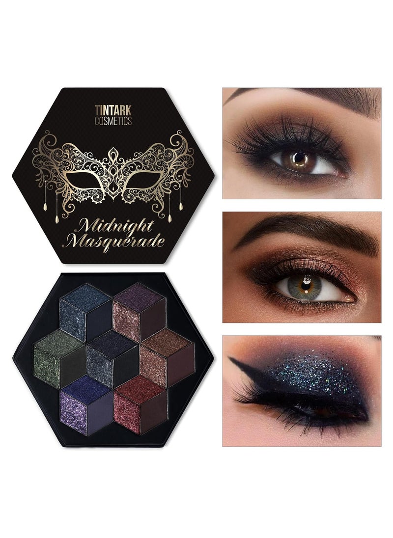 Black Smokey Eyeshadow Makeup Palette, Dark Smoky Eye Shadow Palettes for Halloween Goth Make up Glitter Shimmer Matte Pallets, Midnight Masquerade 21 Colors Brown Neutral Naked, Talc Free
