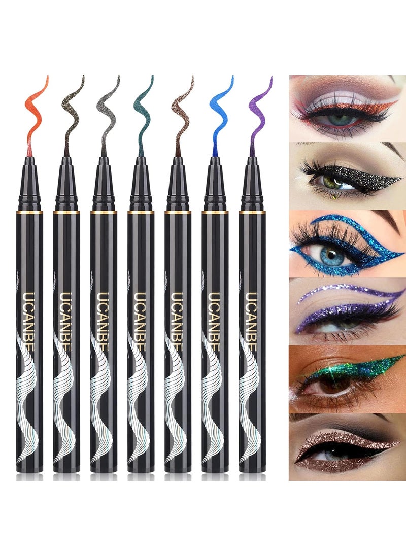 UCANBE 7 Colors Shimmer Liquid Eyeliner Makeup Set, Metallic Satin Finish Colorful Sparkling Eye Liner Pen, Long Lasting High Pigmented with Waterproof & Smudge Proof Formula