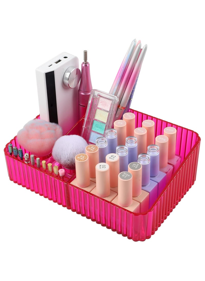 Nail Drill Machine & Bits Storage Box, 10 Holes Transparent Acrylic Drill Bit Holder, Plastic Nail Drill Tool Displayer Holder Case for Nails, Nail Drill Grinding Bit Organizer (Rose)