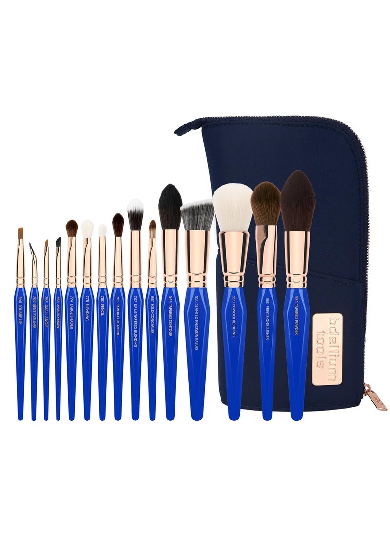 Bdellium Tools Professional Makeup Brush Golden Triangle Phase II Complete 15pc Brush Set with Pouch