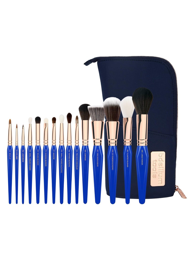 Bdellium Tools Professional Makeup Brush Golden Triangle - Phase I Complete 15pc. Brush Set with Stand-Up Pouch
