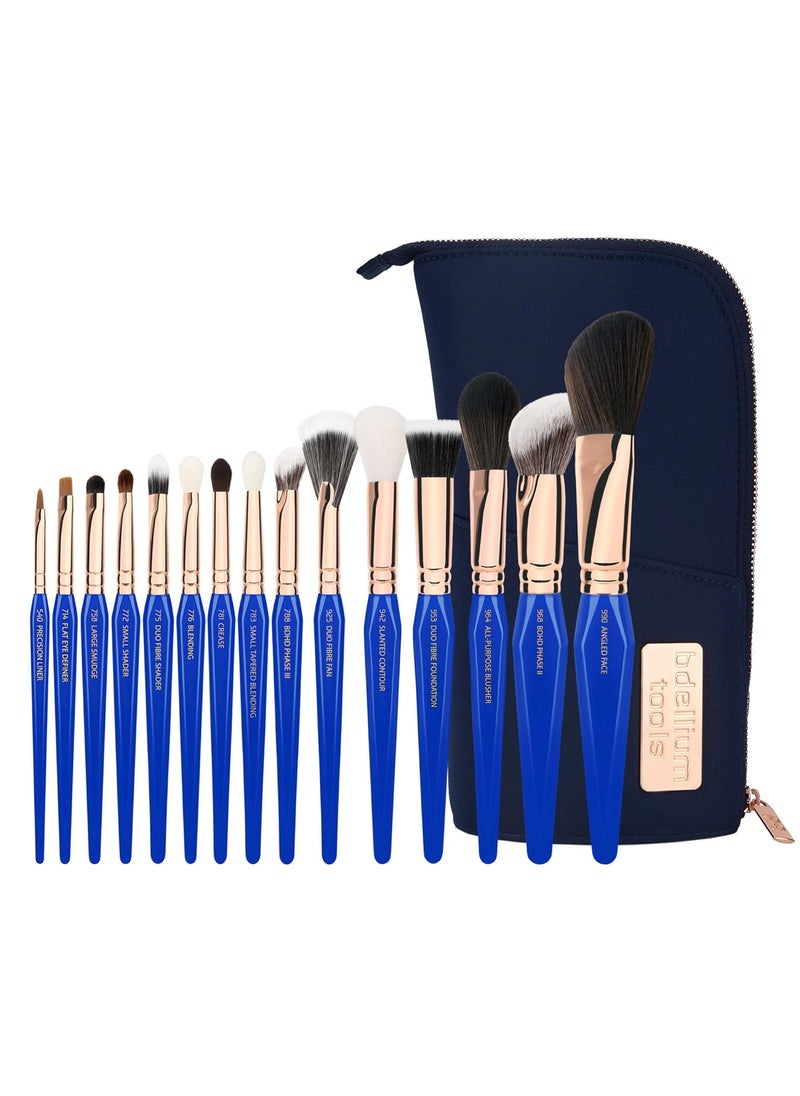 Bdellium Tools Professional Makeup Brush Golden Triangle - Phase III Complete 15pc. Brush Set with Stand-Up Pouch