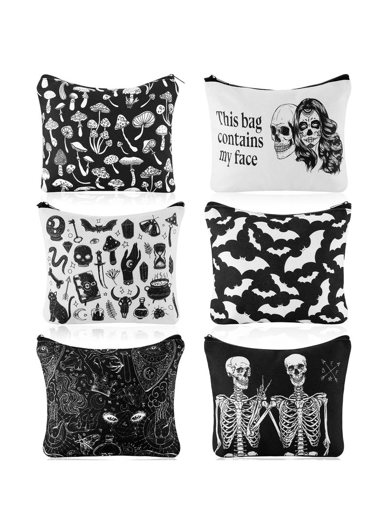 Amylove 6 Pcs Christmas Makeup Bag Goth Purse Gift for Women This Bag Contains My Face Cosmetic Makeup Zipper Pouch Funny Travel Zipper Gothic Purse Bat Mushroom Goth Spooky Gifts for Women Period