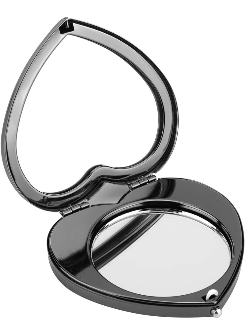 Mini Vintage Heart Elegant Metall Makeup Mirror, Portable 1X/2X Magnifier (Black)