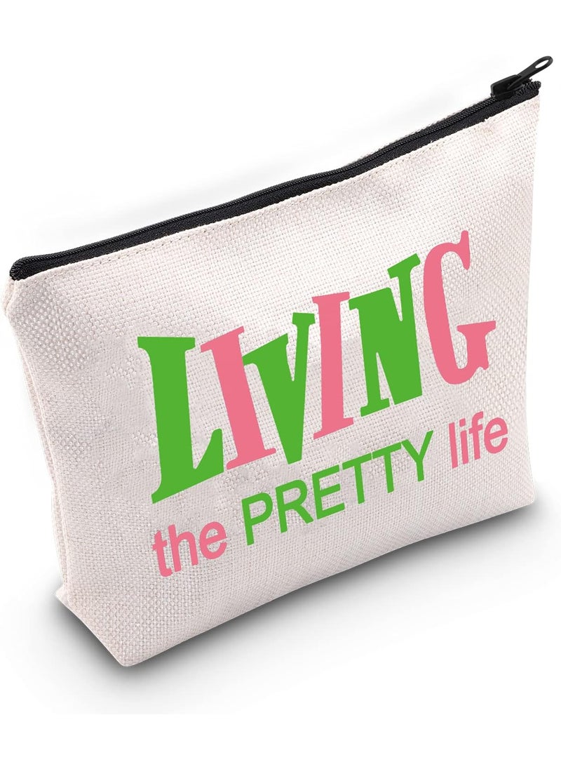 LEVLO Sorority Bags Living the PRETTY life Makeup Bags Gift for Women Girl (Living the PRETTY life)