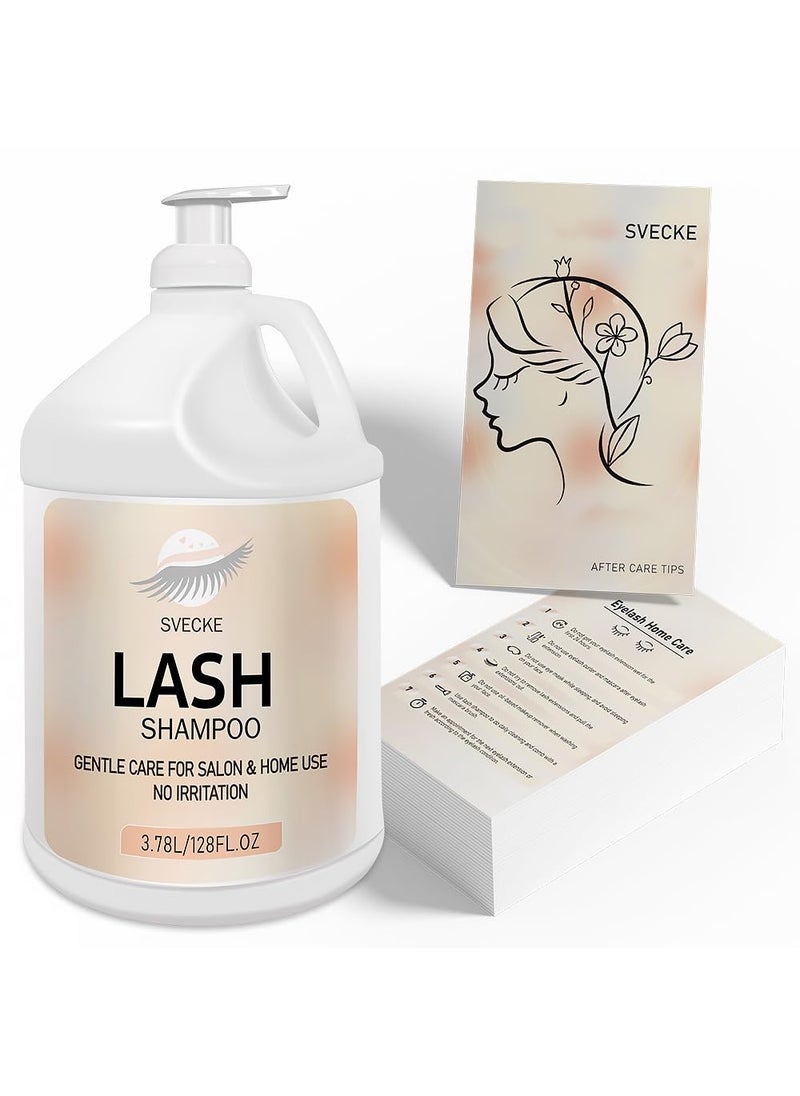 Eyelash Shampoo, 128 fl.oz/3.78L, with 50 Lash Extension Aftercare Cards, Foaming Cleanser for Professional Salon and Home Use