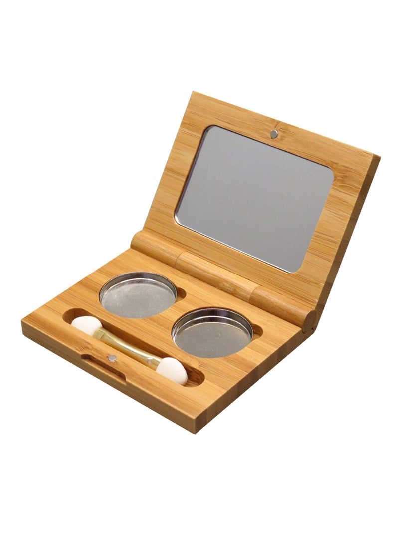 mollensiuer Bamboo Empty Eye Shadow Case Box Double Grid Magnetic Eyeshadow Makeup Palette Cosmetics Organizer Container with Makeup Brush and Aluminum Palette Pans for Eye Shadow, Blush, Powder