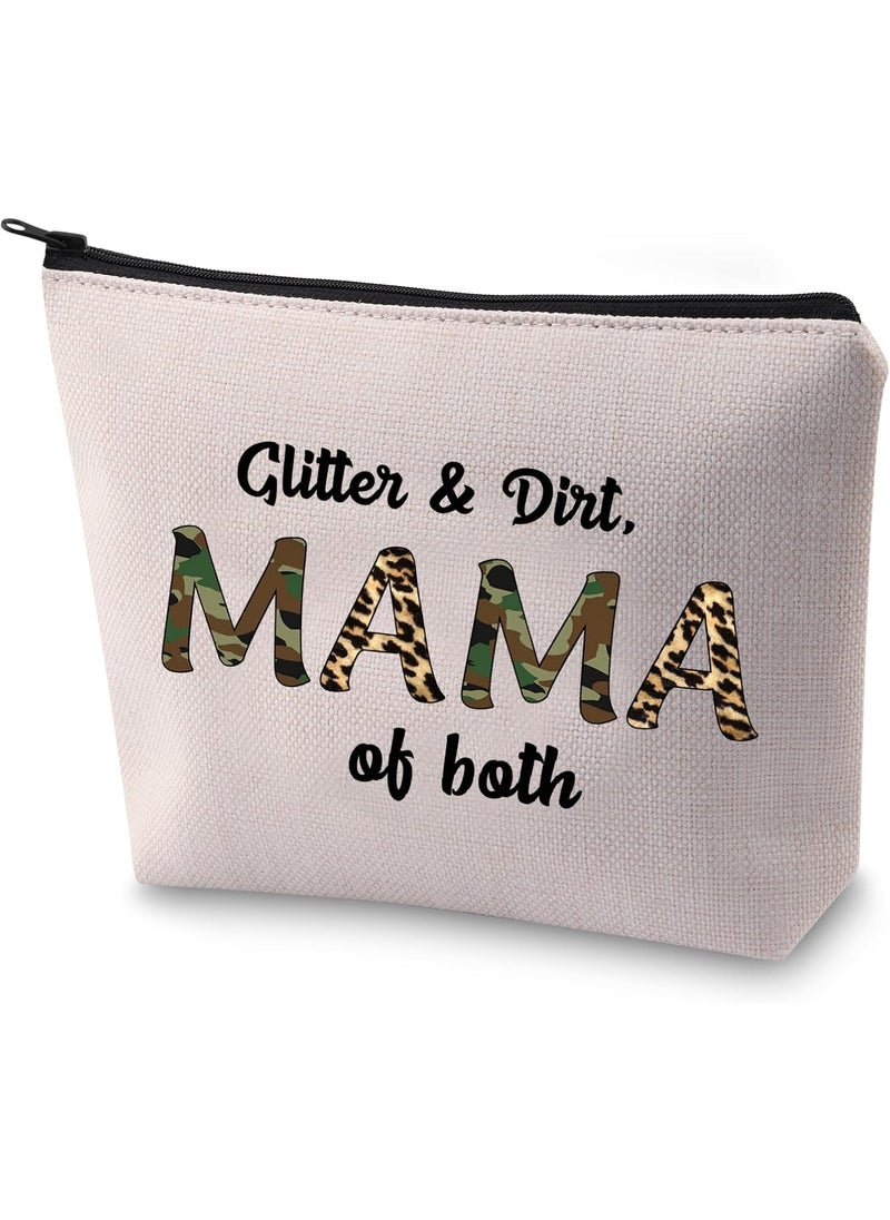BLUPARK Mother's Day Gift for Mom Glitter and Dirt Mama of Both Makeup Bag Mom Life Gift for Mom To Be (Mama of Both)