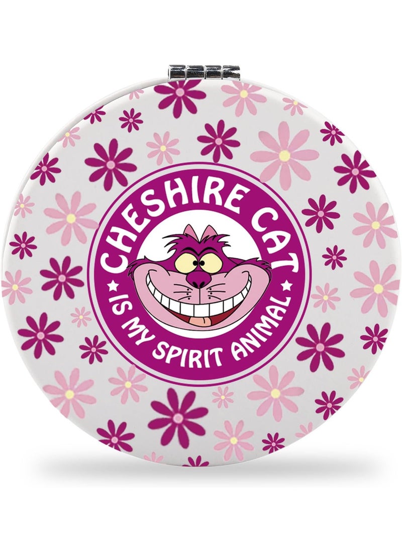 SEIRAA Cheshire Cat Pocket Mirror Cheshire Cat Gifts Cheshire Cat Compact Mirror Cheshire Cat Merchandise (Deep Pink Cat)