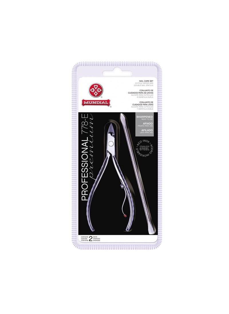 Mundial Professional 778-E Cuticle Nipper Full Jaw Duplex Pusher Scraper Set - Precise Durable Cuts for Nails, Hygienic Sterilization, Rust-Resistant