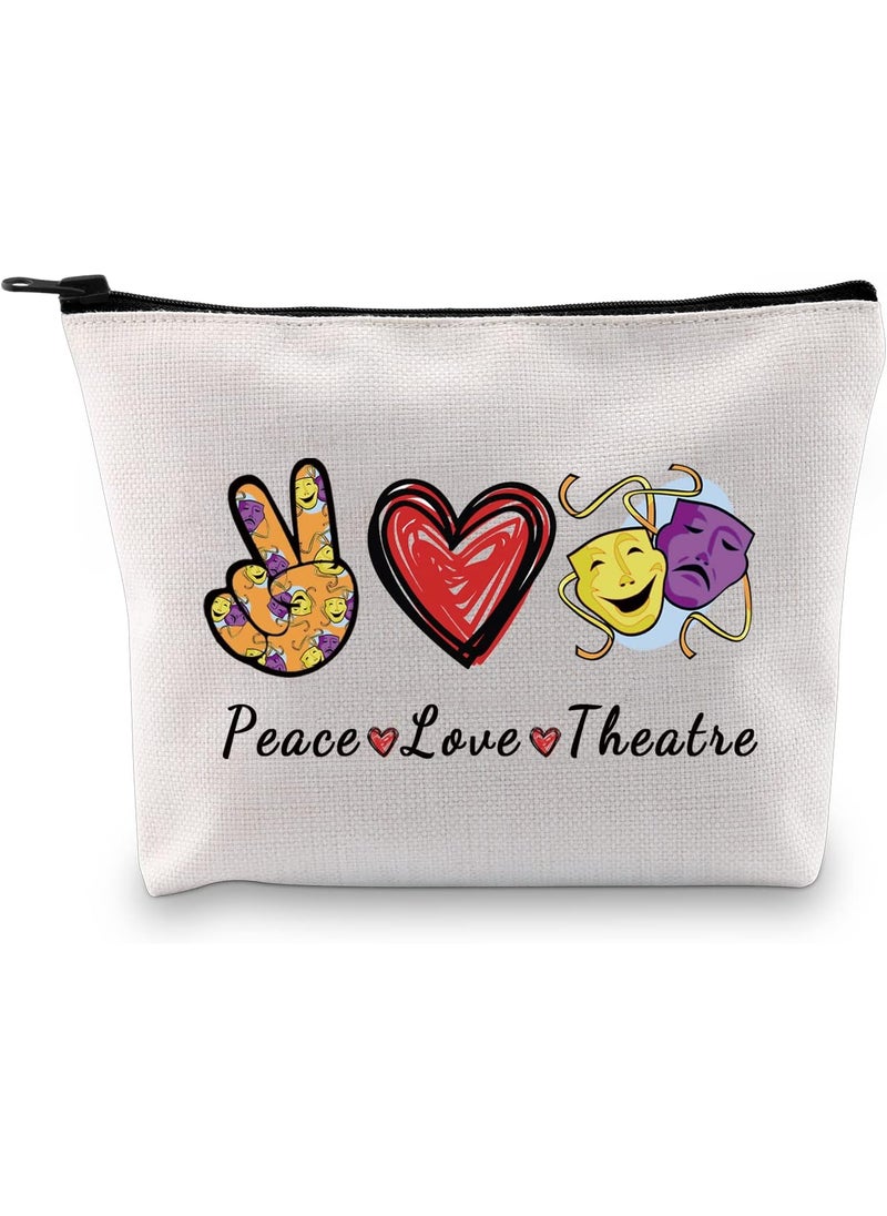 JXGZSO Drama Gift Peace Love Theatre Makeup Bag Mask Cosmetic Bag Broadway Theatre Lover Gift (Peace Love Theatre)