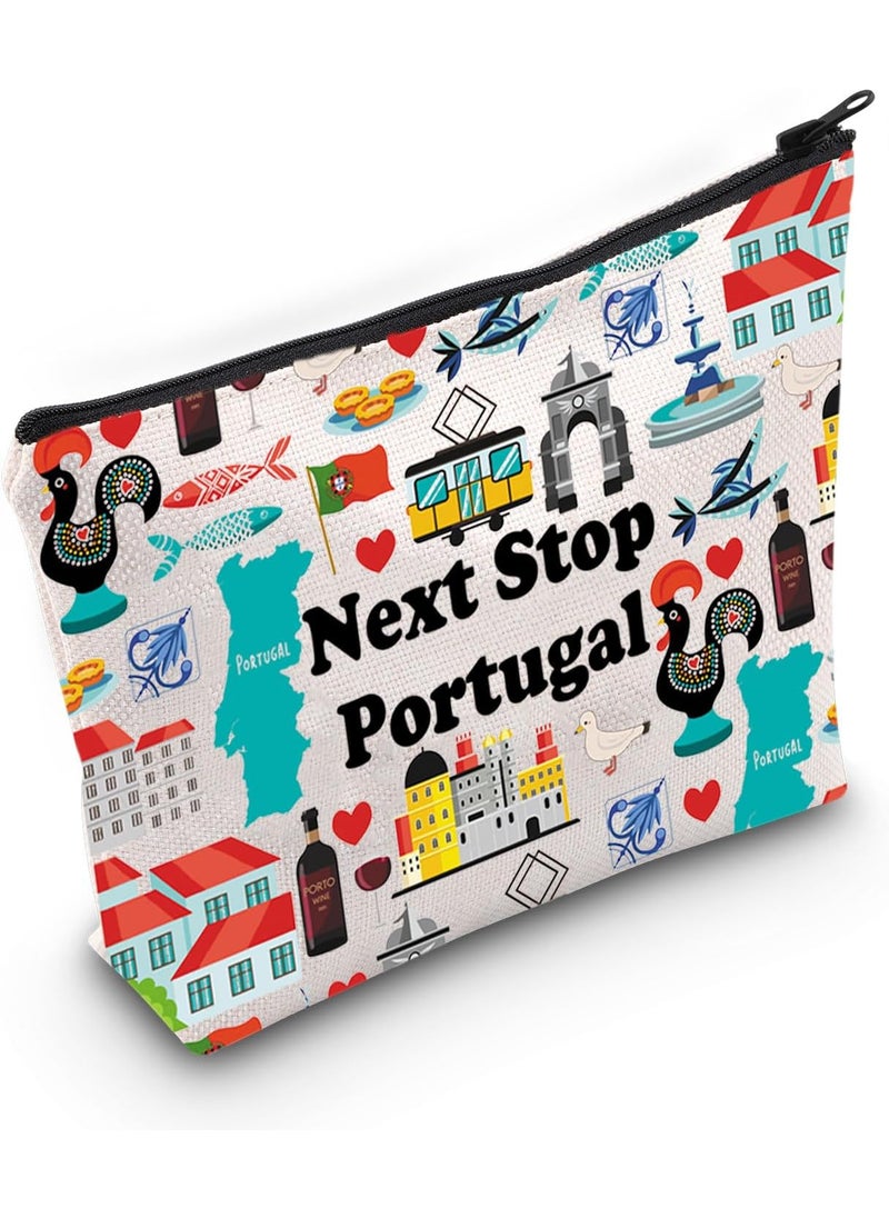 JXGZSO Portugal Travel Gift Next Stop Portugal Cosmetic Zipper Bag Portugal Travel Pouch Portugal Vacation Makeup Bag
