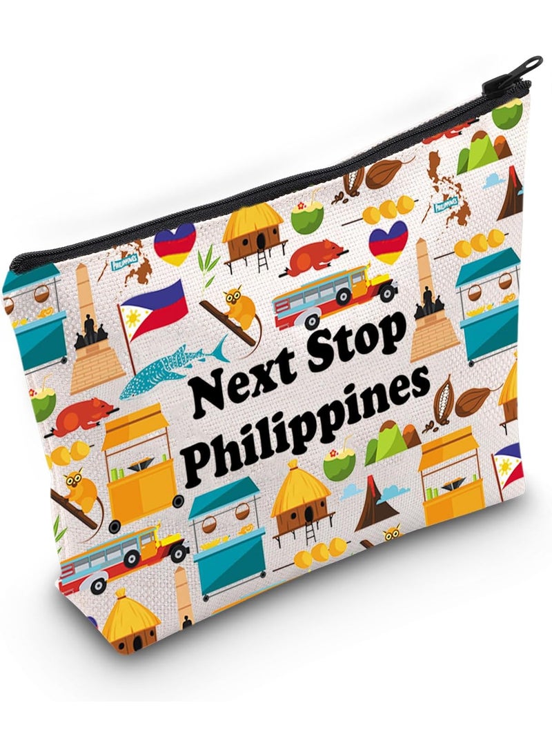 JXGZSO Philippines Trip Culture Gift Next Stop Philippines Cosmetic Bag Philippines Vacation Makeup Bag Traveler Gift