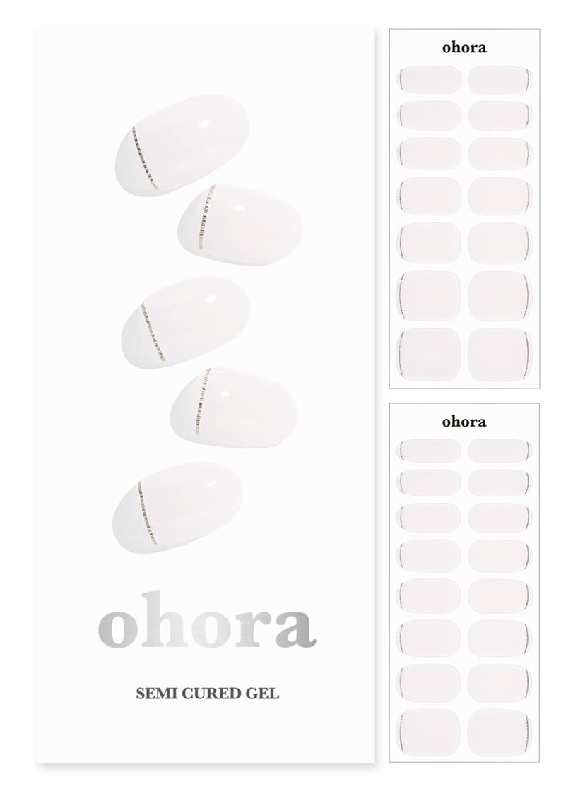 ohora Semi Cured Gel Nail Strips (N Gold Lining) - White, Metallic, Works with Any UV/LED Lamps, Salon-Quality, Long Lasting, Easy to Apply & Remove - Includes 2 Prep Pads, Nail File & Wooden Stick