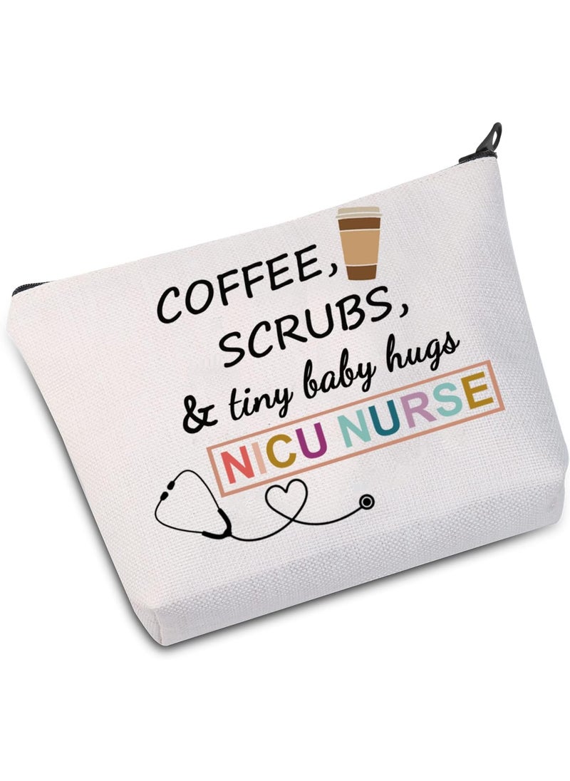 JXGZSO NICU Nurse Gift NICU Nurse Makeup Bag Coffee Scrubs Tiny Baby Hugs Cosmetic Bag (COFFEE NICU Nurse Bag)