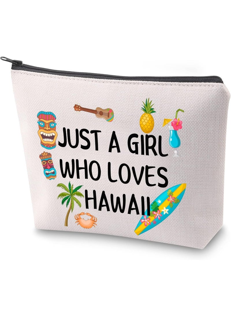 ZJXHPO Summer Vacation Cosmetic Bag Just A Who Loves Hawaii Makeup Bag With Zipper Summer Trip Travel Case Beach Lover Gift Getaway Trip Gift (Hawaii)