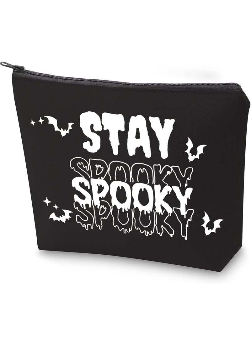 ZJXHPO Spooky Vibe Cosmetic Bag Stay Spooky Makeup Bag With Zipper Halloween Party Gift Spooky Season Toiletry Bag Trick Or Treat Zipper pouch (Stay Spooky)