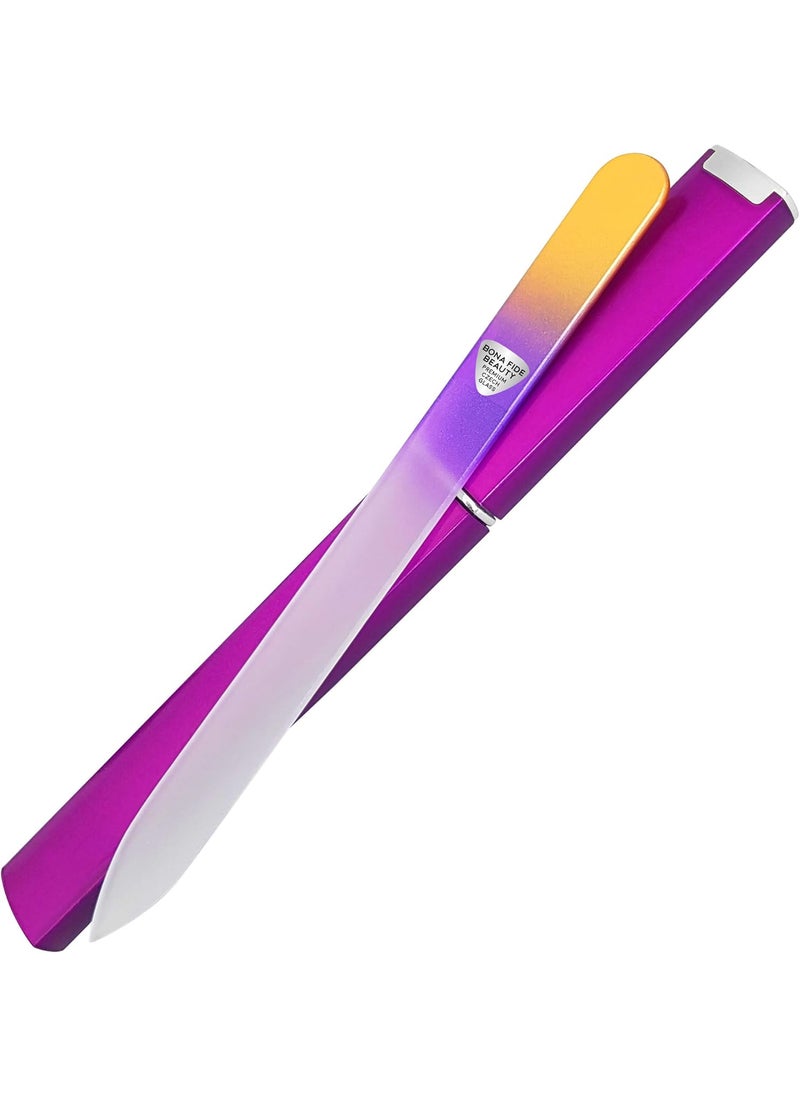 Bona Fide Beauty - Premium Czech Glass Fingernail File with Case - Gentle, Durable & Professional Manicure Tool - Perfect Mother's Day Gift for Women (Gold Violet)