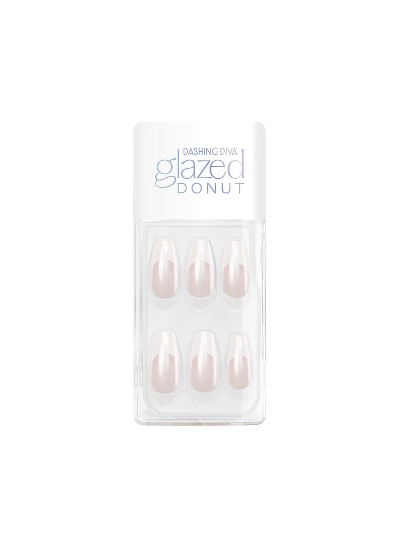 Dashing Diva Magic Press Nails - French Glaze | Medium, Coffin Shaped Press On Nails | Long Lasting Stick On Gel Nails | Lasts Up to 7 Days | Contains 30 Stick On Nails, 1 Prep Pad, 1 File